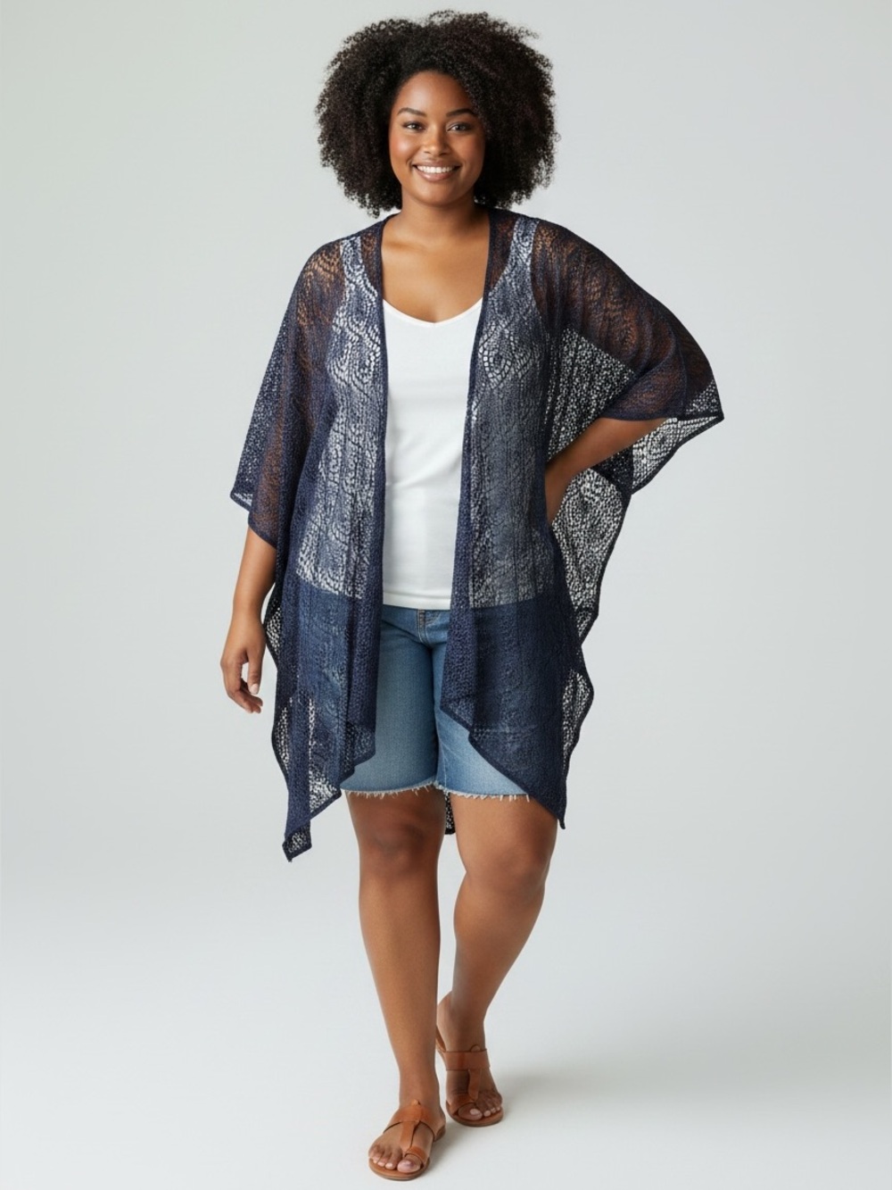 Anna & Ava Navy Open-Weave Kimono